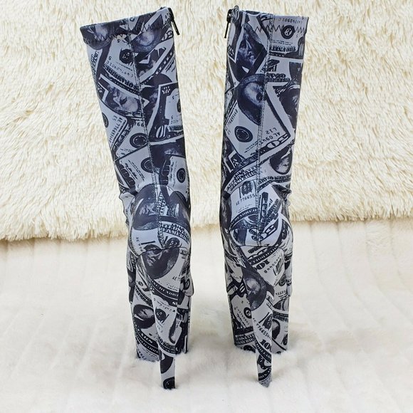 Dollar Money Print 7" High Heel Stretch Sock Platform Ankle Boots Adore 1002 - Picture 5 of 12